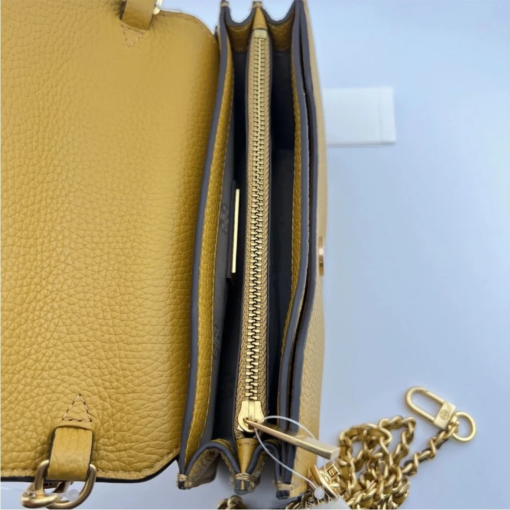 Tory Burch Britten Convertible Crossbody Mini Purse NWT Golden Curry Leather